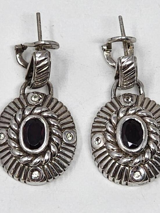 Antique Jewelry - Antique Art Deco Sterling Garnet & Diamond Accent Earrings